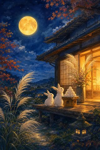 満月とうさぎのお月見の夜