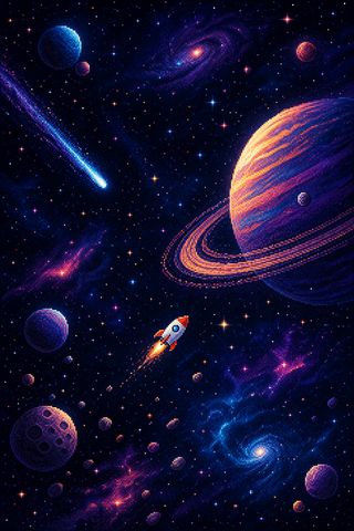 レトロゲーム風の宇宙のドット絵